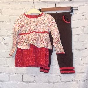 Rabbit Moon Pink Brown Floral Corduroy Long Sleeve Pant Outfit Size 3T